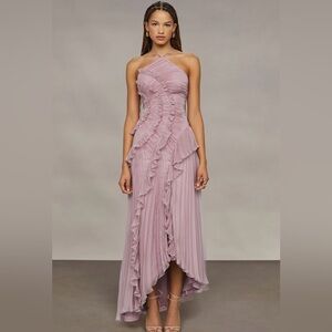 Formal halter dress. Elegant Mauve Ruffled Women's Dress